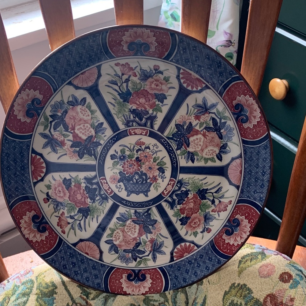 Decorative Floral Charger Plate in Blue and Red